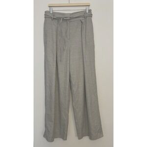 NEW River Island Womens 12 High Rise Wide Leg Pants Tie-Belt Trouser Career Gray